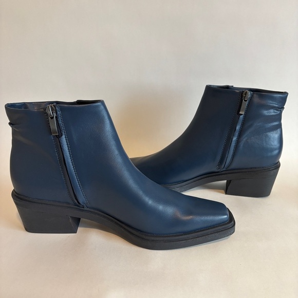 Franco Sarto  womens Forta Blue faux leather square wester moto ankle boots 8.5 - Picture 8 of 11
